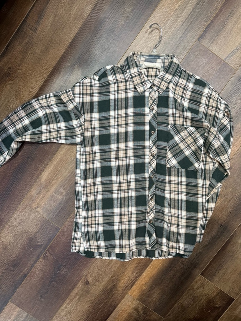 Women's Forest Green and Cream Plaid Button-Down Shirt